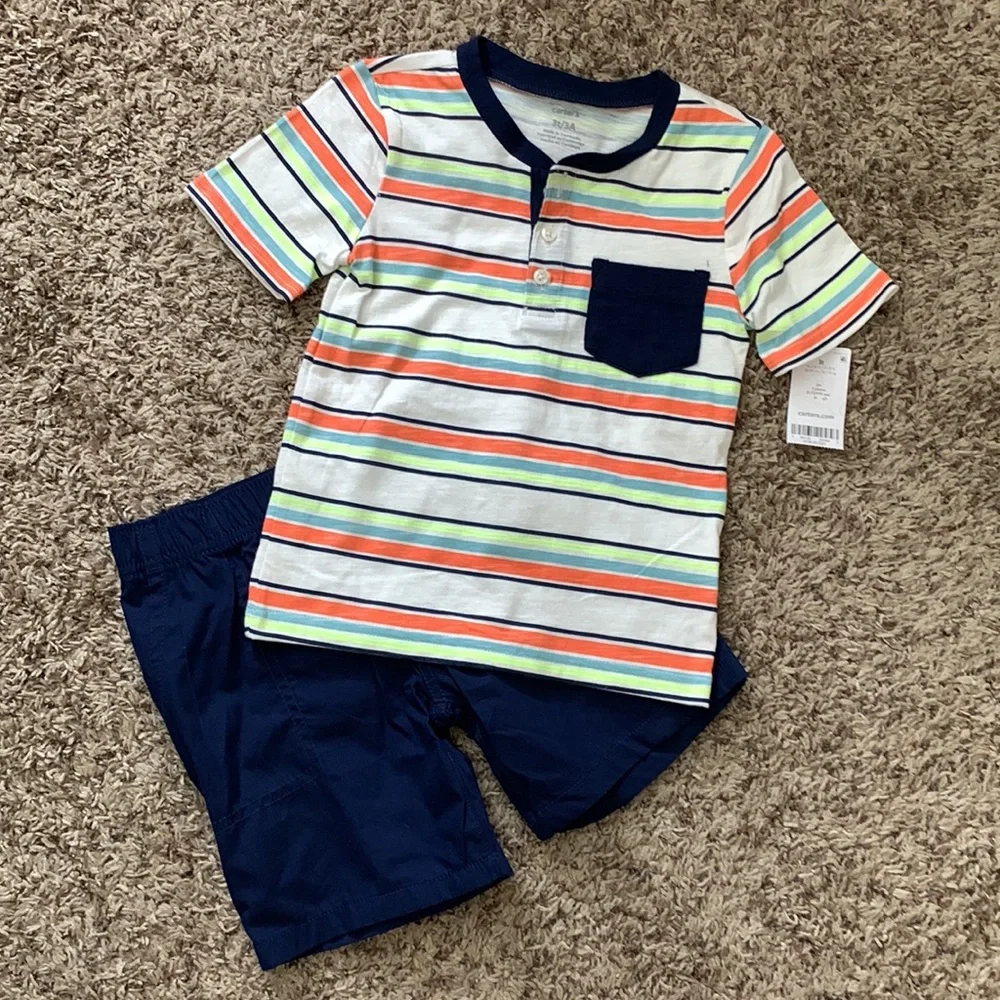 Carter’s Toddler Boy’s 2-Piece Striped Henley and Shorts Set